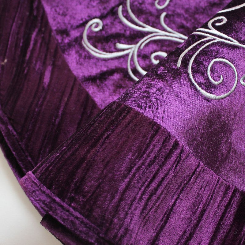 ONGLYP X.Sem Flower Embroidered Velvet Christmas Tree Skirt with Pleat Velvet Border 50'' Purple (50 inch) - Image 5